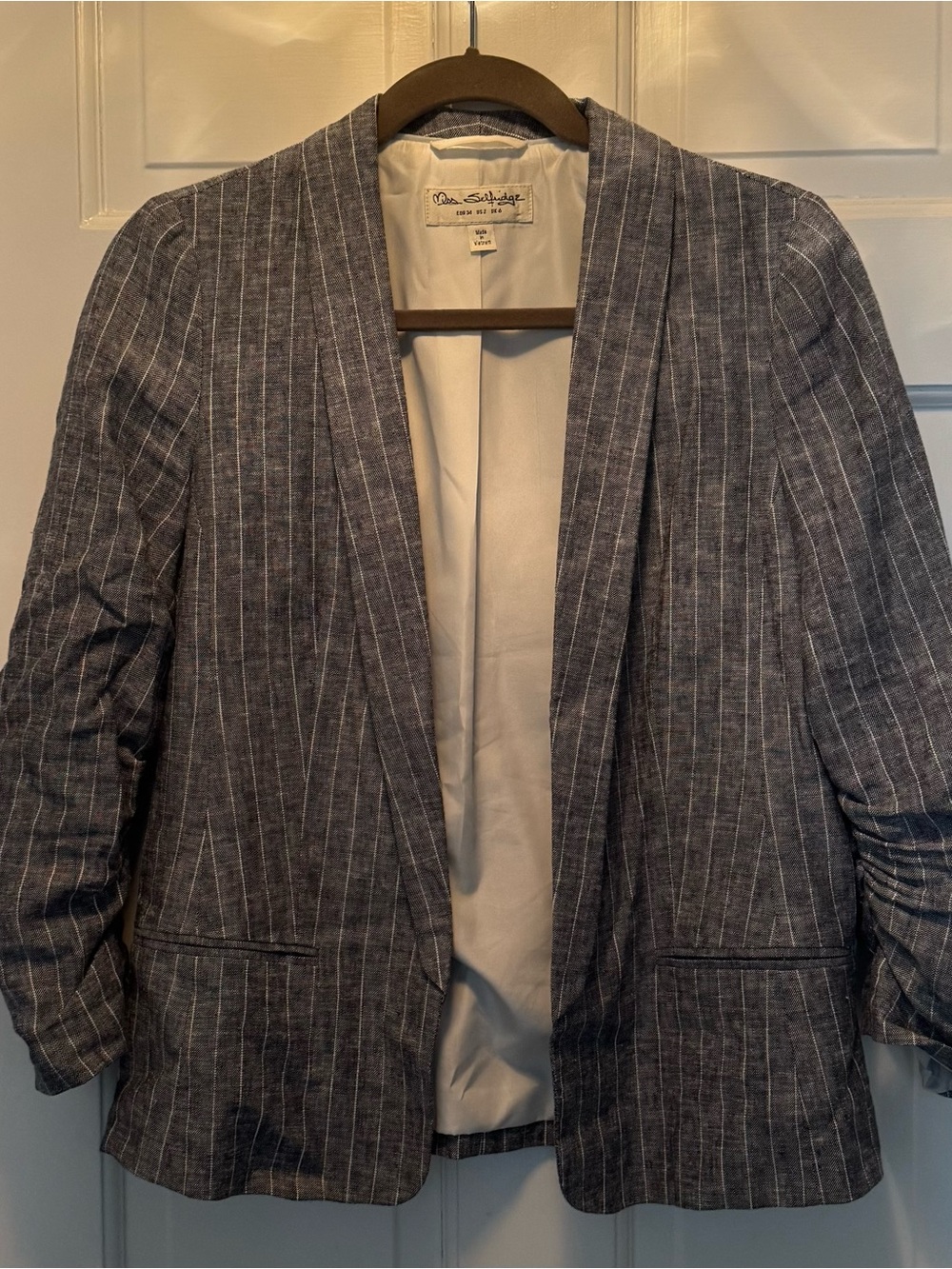 Miss Selfridge Blue with white Pinstripe Open-Front Blazer